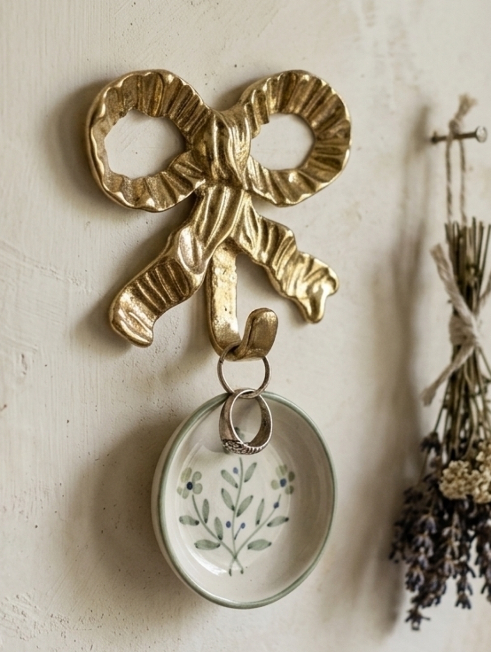 Gold Brass Bow-Knot Wall Hook Coquette Cottagecore Decor Vintage Boho